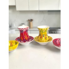 Artistic Quality Dekoratif 2 Kişilik Lale Çini Tasarımlı Tamamen El Yapımı Çay Bardağı Seti ve Çerezlik