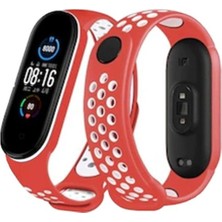 Mi Band 4 Spor Delikli Kordon - Kırmızı-Beyaz