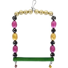 Boncuklu Tünekli Kare Kuş Salıncağı 10 Cm-13 cm Renkli