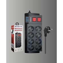 Najmaddin Güçlü Termal Korumalı 8 Priz + 3 USB Çoklu Uzatma Kablosu 2m -Com