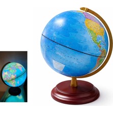 Authentic Şarjlı Led Aydınlatmalı Işıklı Dünya Küre Ahşap Kaide Metal Eksen 40cm