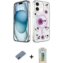 Marsilyan™- iPhone 12 Kılıf Kozmos Doku - Siyah Polymer Nano Ekran Koruyucu + Kırmızı Metal Kamera Lens Koruma Cam