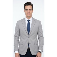 Plus Scorpion Slim Fit Mikro Desenli Erkek Ceket Yazlık Pike Kumaş Çift Yırtmaç Blazer