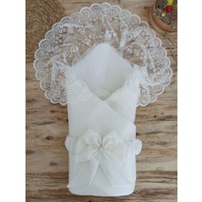 Yenidoğan Kumru Inci Fiyonk Kristal Parlak Duvaklı Kundak Bebek Battaniyesi Ekru