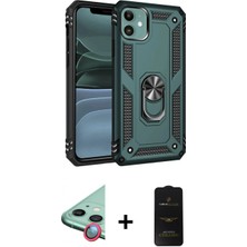 Marsilyan™- iPhone 11 Kılıf Ahenk Klasik Koleksiyonu - Siyah 6d Antistatik Mat Seramik Hayalet Nano Ekran Koruyucu + Kırmızı Raze Metal Kamera Lens