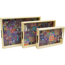 DS LLC 3 Boy Ahşap Tepsi Desenli Zemin 16X26 - 21X31 - 24X34CM