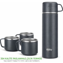Paslanmaz Çelik Termos Seti 3 Bardaklı Vakumlu Termos 500 ml Sıcak Soğuk Tutma Özellikli