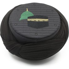 Sarıkhane Hac Umre Sarığı – Siyah Kumaş – Siyah Takke – Çapraz Sarım – Mekke-Medine – 7 Metre