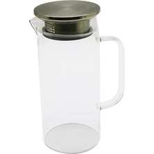 DS LLC 1.2lt - Yuvarlak Cam Sürahi - Süzgeçli Metal Kapak Borosilikat - Termisil Isıya Dayanaklı
