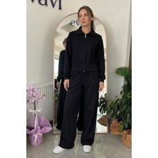 Evavi Kadın Fermuarlı Sweatshirt Ceket ve Ribana Paça Eşofman Takımı