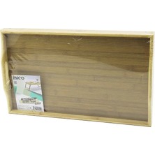 DS LLC DİKDÖRTGEN=30X50CM  Aç Kapa Ayaklı = 20CM Ahşap Bambu Sunum Tepsi