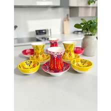 Artistic Quality Dekoratif 4 Kişilik Lale Çini Tasarımlı Tamamen El Yapımı Çay Bardağı Seti ve Çerezlik