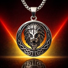 Voyage Accessory Paslanmaz Çelik Viking Kelt Desenli Yuvarlak Tasarım Kral Aslan Kolye
