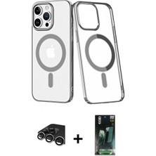Marsilyan™- iPhone 14 Pro Max Kılıf Yörünge Minimal - Şeffaf 360 Full Body Arka Koruyucu + Gümüş Raze Metal Kamera Lens