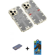 Marsilyan™- iPhone 13 Pro Max Kılıf Ufuk Doku Prime - Siyah 18D Cam Ekran Koruyucu + Pembe Renkli Kamera Lens Koruma Cam