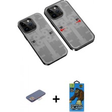 Marsilyan™- iPhone 13 Pro Max Kılıf Ufuk Doku Prime - Siyah 18D Cam Ekran Koruyucu + Pembe Renkli Kamera Lens Koruma Cam