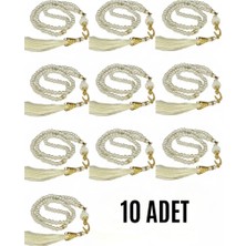 LTG Nova Namaz Tesbihi Vavlı 99'lu Cam Incili Amenerrasulü Dua Kartı Ile Krem Renk Hediyelik 10 Adet