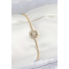 Ronanna Pirinç Zirkon Taşlı Kare Model Gold Renk Kadın Bilekilk