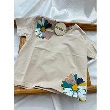bebexy Renkli Papatya Baskılı Crop Tişört Krem