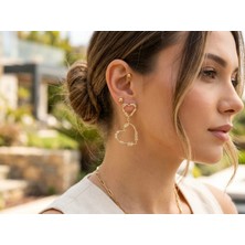 Museum Of You Zirkon Taşlı Ikili Kalp Sallantılı Küpe, 14K Altın Kaplama Renk - Modern Tasarım Şık Küpe, Xp