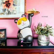 Elifeshop Lüks Gözlüklü Panda Anahtar Tepsisi Biblo Çok Amaçlı Sehpa Dekoru Takı Telefon Organizeri 27 cm