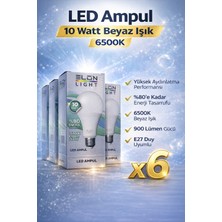 Ronanna LED Ampul 10 Watt Beyaz Işık 6500K Yüksek Aydınlatma E27 Duy Enerji Tasarruflu 6 Adet