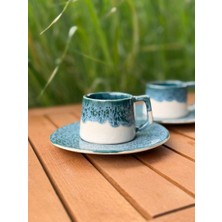 N'Art Stoneware El Yapımı Tasarım Türk Kahvesi/ Espresso Fincanı 100 ml (Mavi & Beyaz)