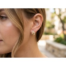 Museum Of You Minimal Zirkon Taşlı Yaprak Tasarım Halka Küpe 14 Ayar Altın Renk, Xuping