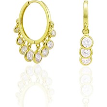 Oya Silver Çoklu Zirkon Sallantılı Gümüş Üzeri Altın Kaplama Halka Küpe 2.7 x 2.5 cm [OYSY289]