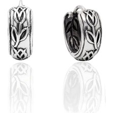 Oya Silver Minimal Etnik Lale Motifli Gümüş Halka Küpe 1.5x1.5 cm [OYSY297]