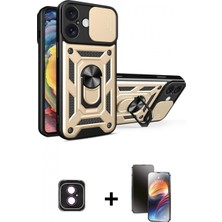 Marsilyan™- iPhone 16 Kılıf Ahenk Klasik - Siyah 3D Antistatik Mat Seramik Nano Ekran Koruyucu + Pembe Pvd Metal Kamera Lens