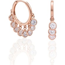 Oya Silver Çoklu Yuvarlak Zirkon Sallantılı Ince Rose Gümüş Halka Küpe 2.7 x 2.5 CM[OYSY287]