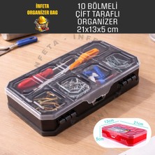 İnfeta 10 Bölmeli Çift Taraflı Düzenleyici Organizer Malzeme Kutusu Hobi El Aleti Çivi Vida Çantası