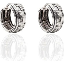 Oya Silver Minimal Etnik Grek Desenli Gümüş Halka Küpe 1.4x1.4cm [OYSY312]