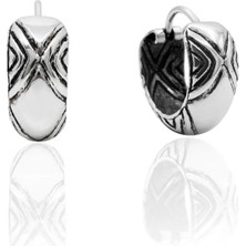 Oya Silver Minimal Etnik Retro Çizgi Motifli Gümüş Halka Küpe 1.5x1.5cm [OYSY303]