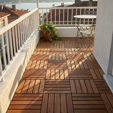 AfroTeak Balkon Ahşap Deck Döşeme Geçmeli Yer Karosu - Dış Mekan Teak Zemin Kaplama 30X30CM Tik Ağacı