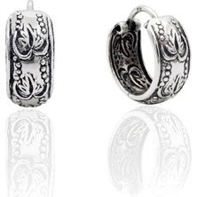Oya Silver Minimal Etnik Yaprak Motifli Gümüş Halka Küpe 1.5x1.5cm [OYSY302]