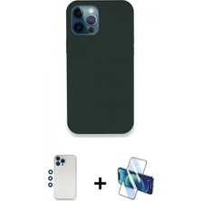 Marsilyan™- iPhone 12 Pro Kılıf Zirve Modern Özel Seri - Siyah 3D Antistatik Seramik Nano Ekran Koruyucu + Mavi Shine Kamera Lens