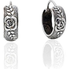 Oya Silver Minimal Etnik Gül Motifli Gümüş Halka Küpe 1.4x1.4cm [OYSY307]