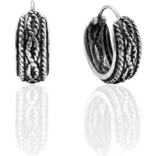 Oya Silver Minimal Etnik Örgü Motifli Gümüş Halka Küpe 1.4x1.4cm [OYSY304]