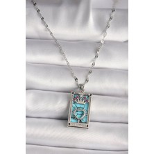 Ronanna 316L Çelik Gümüş Renk Pembe Zirkon Taşlı Taç Kalp Portre Model Kadın Kole