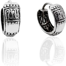 Oya Silver Minimal Etnik Antik Motifli Gümüş Halka Küpe 1.4x1.4cm [OYSY311]
