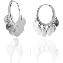 Oya Silver Çoklu Yuvarlak Pul Sallantılı Ince Gümüş Halka Küpe 2.5x 2CM[OYSY295]