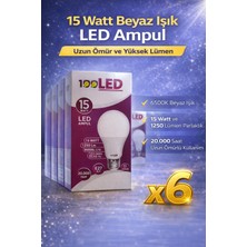 Ronanna LED Ampul 15 Watt Beyaz Işık 6500K Yüksek Lümen E27 Duy Uzun Ömürlü 6 Adet