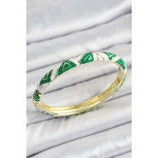 Ronanna Mineli Pirinç Yeşil Beyaz Motifli Kadın Kelepçe