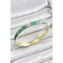 Ronanna Mineli Pirinç Yeşil Çiçek Motifli Kadın Kelepçe