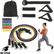 Nk Spor 11 Parça Profesyonel Direnç Lastiği Seti - 10-50 Lb (4.5-23 Kg) Kapasiteli-Evde Spor-Spor-Egzersiz-Direnç Bandı