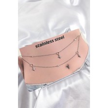 Ronanna 316L Çelik Zirkon Taşlı Kutup Yıldızı Model Gümüş Renk Göbek Bel Zinciri