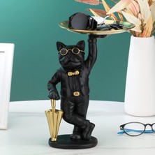 Elifeshop Lüks Gözlüklü Bulldog Anahtar Tepsisi Biblo Dekoratif Organizer Sehpa Ofis Ev Hediyesi 26 cm