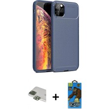Marsilyan™- iPhone 11 Pro Max Kılıf Eksen Form Prime - Siyah 18D Cam Ekran Koruyucu + Yeşil Pers Alüminyum Kamera Lens